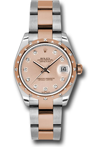 Rolex Steel and Everose Gold Datejust 31 Watch - 24 Diamond Bezel - Pink Diamond Dial - Oyster Bracelet