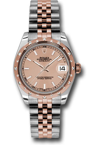 Rolex Steel and Everose Gold Datejust 31 Watch - 24 Diamond Bezel - Pink Index Dial - Jubilee Bracelet