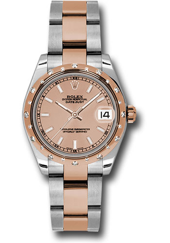 Rolex Steel and Everose Gold Datejust 31 Watch - 24 Diamond Bezel - Pink Index Dial - Oyster Bracelet