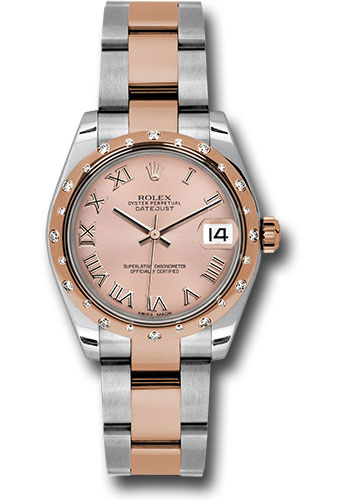 Rolex Steel and Everose Gold Datejust 31 Watch - 24 Diamond Bezel - Pink Roman Dial - Oyster Bracelet