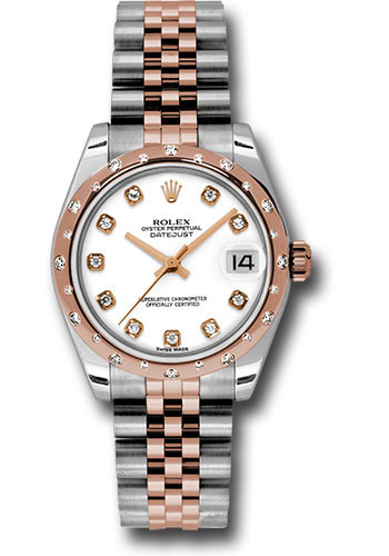 Rolex Steel and Everose Gold Datejust 31 Watch - 24 Diamond Bezel - White Diamond Dial - Jubilee Bracelet