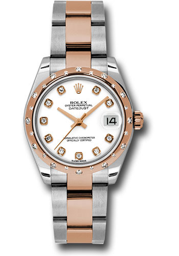 Rolex Steel and Everose Gold Datejust 31 Watch - 24 Diamond Bezel - White Diamond Dial - Oyster Bracelet