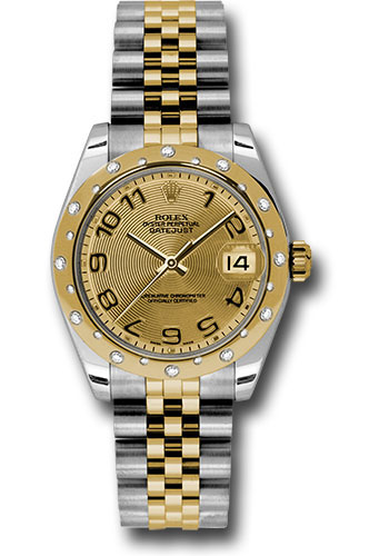 Rolex Steel and Yellow Gold Datejust 31 Watch - 24 Diamond Bezel - Champagne Concentric Circle Arabic Dial - Jubilee Bracelet