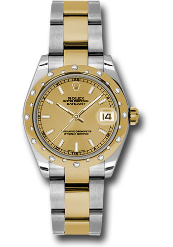 Rolex Steel and Yellow Gold Datejust 31 Watch - 24 Diamond Bezel - Champagne Index Dial - Oyster Bracelet