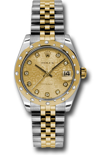 Rolex Steel and Yellow Gold Datejust 31 Watch - 24 Diamond Bezel - Champagne Jubilee Diamond Dial - Jubilee Bracelet