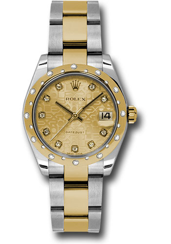 Rolex Steel and Yellow Gold Datejust 31 Watch - 24 Diamond Bezel - Champagne Jubilee Diamond Dial - Oyster Bracelet