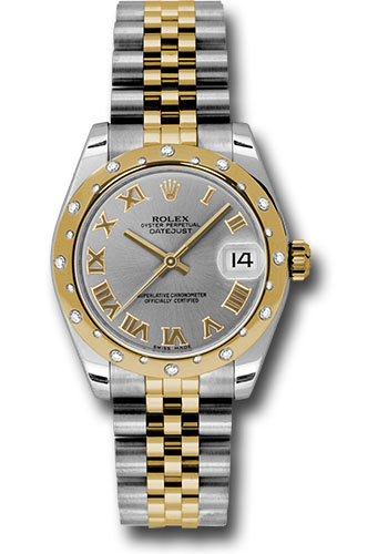 Rolex Steel and Yellow Gold Datejust 31 Watch - 24 Diamond Bezel - Grey Roman Dial - Jubilee Bracelet