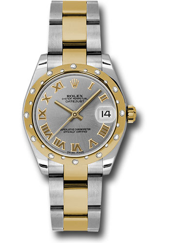 Rolex Steel and Yellow Gold Datejust 31 Watch - 24 Diamond Bezel - Grey Roman Dial - Oyster Bracelet