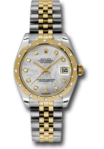 Rolex Steel and Yellow Gold Datejust 31 Watch - 24 Diamond Bezel - Mother-Of-Pearl Diamond Dial - Jubilee Bracelet