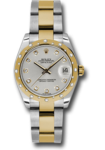 Rolex Steel and Yellow Gold Datejust 31 Watch - 24 Diamond Bezel - Silver Diamond Dial - Oyster Bracelet