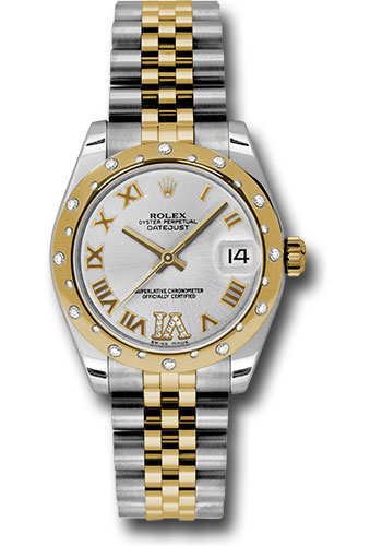 Rolex Steel and Yellow Gold Datejust 31 Watch - 24 Diamond Bezel - Silver Diamond Roman Vi Roman Dial - Jubilee Bracelet
