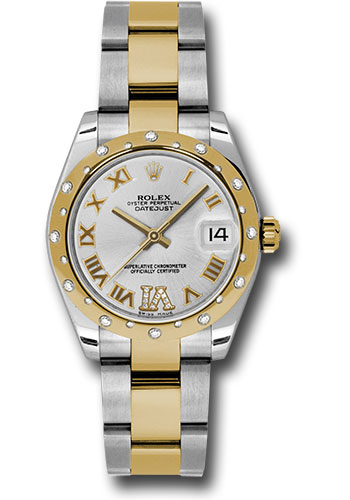 Rolex Steel and Yellow Gold Datejust 31 Watch - 24 Diamond Bezel - Silver Diamond Roman Vi Roman Dial - Oyster Bracelet