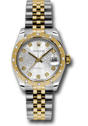 Rolex Steel and Yellow Gold Datejust 31 Watch - 24 Diamond Bezel - Silver Jubilee Diamond Dial - Jubilee Bracelet