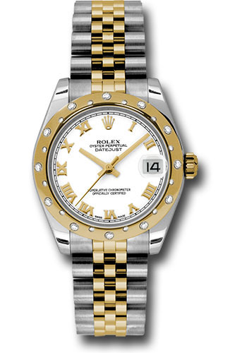 Rolex Steel and Yellow Gold Datejust 31 Watch - 24 Diamond Bezel - White Roman Dial - Jubilee Bracelet