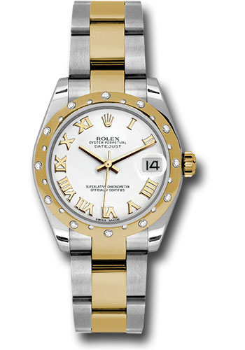 Rolex Steel and Yellow Gold Datejust 31 Watch - 24 Diamond Bezel - White Roman Dial - Oyster Bracelet
