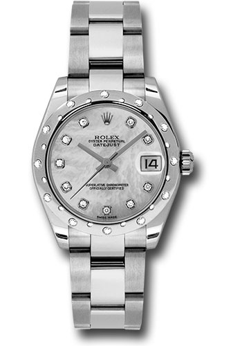 Rolex Steel and White Gold Datejust 31 Watch - 24 Diamond Bezel - Mother-Of-Pearl Diamond Dial - Oyster Bracelet