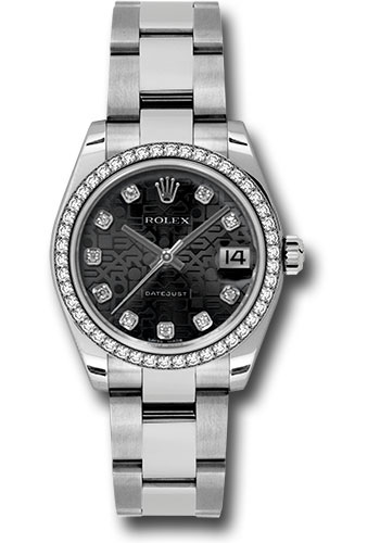Rolex Steel and White Gold Datejust 31 Watch - 46 Diamond Bezel - Black Jubilee Diamond Dial - Oyster Bracelet