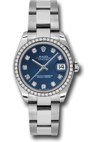 Rolex Steel and White Gold Datejust 31 Watch - 46 Diamond Bezel - Blue Diamond Dial - Oyster Bracelet