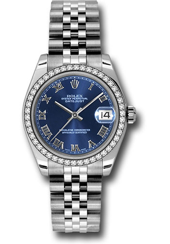 Rolex Steel and White Gold Datejust 31 Watch - 46 Diamond Bezel - Blue Roman Dial - Jubilee Bracelet