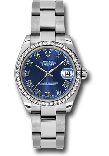 Rolex Steel and White Gold Datejust 31 Watch - 46 Diamond Bezel - Blue Roman Dial - Oyster Bracelet