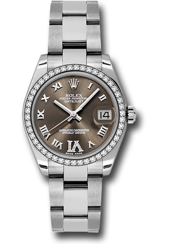 Rolex Steel and White Gold Datejust 31 Watch - 46 Diamond Bezel - Bronze Diamond Roman Vi Roman Dial - Oyster Bracelet