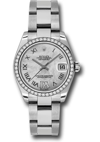 Rolex Steel and White Gold Datejust 31 Watch - 46 Diamond Bezel - Mother-Of-Pearl Diamond Roman Vi Roman Dial - Oyster Bracelet