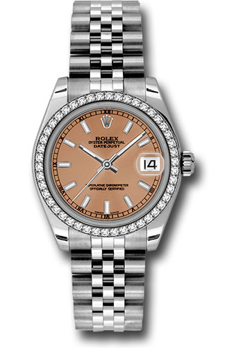 Rolex Steel and White Gold Datejust 31 Watch - 46 Diamond Bezel - Pink Index Dial - Jubilee Bracelet