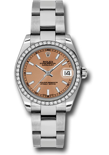 Rolex Steel and White Gold Datejust 31 Watch - 46 Diamond Bezel - Pink Index Dial - Oyster Bracelet