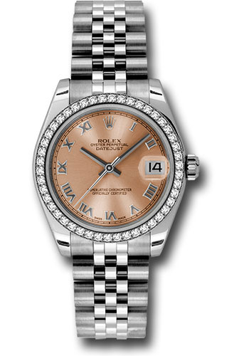Rolex Steel and White Gold Datejust 31 Watch - 46 Diamond Bezel - Pink Roman Dial - Jubilee Bracelet