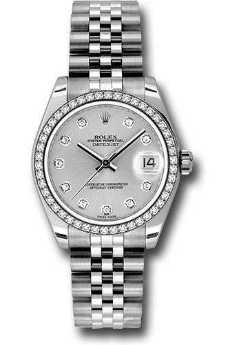 Rolex Steel and White Gold Datejust 31 Watch - 46 Diamond Bezel - Silver Diamond Dial - Jubilee Bracelet