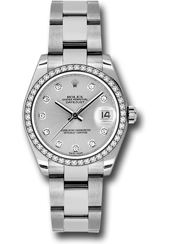 Rolex Steel and White Gold Datejust 31 Watch - 46 Diamond Bezel - Silver Diamond Dial - Oyster Bracelet