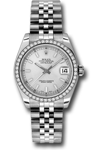 Rolex Steel and White Gold Datejust 31 Watch - 46 Diamond Bezel - Silver Index Dial - Jubilee Bracelet