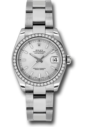 Rolex Steel and White Gold Datejust 31 Watch - 46 Diamond Bezel - Silver Index Dial - Oyster Bracelet