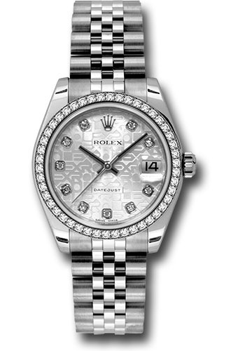 Rolex Steel and White Gold Datejust 31 Watch - 46 Diamond Bezel - Silver Jubilee Diamond Dial - Jubilee Bracelet