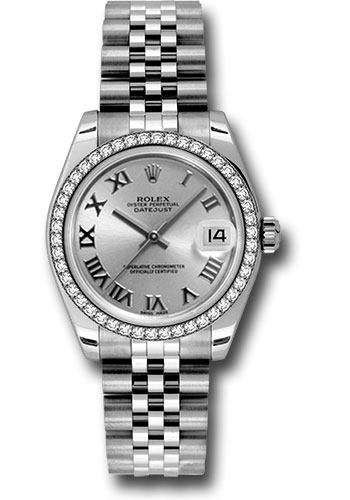 Rolex Steel and White Gold Datejust 31 Watch - 46 Diamond Bezel - Silver Roman Dial - Jubilee Bracelet