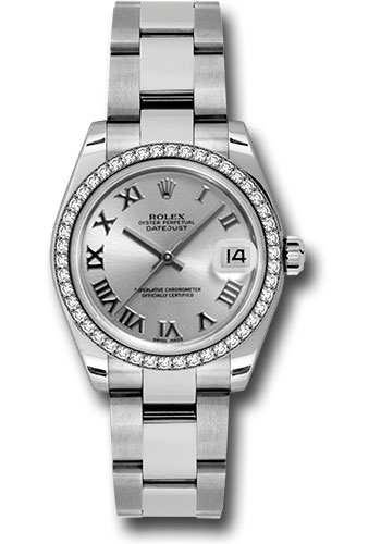 Rolex Steel and White Gold Datejust 31 Watch - 46 Diamond Bezel - Silver Roman Dial - Oyster Bracelet
