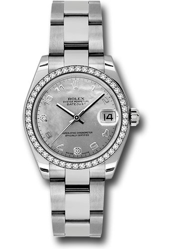 Rolex Steel and White Gold Datejust 31 Watch - 46 Diamond Bezel - White Goldust Mother-Of-Pearl Arabic Dial - Oyster Bracelet