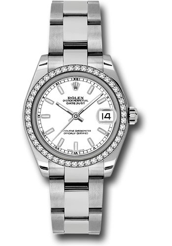 Rolex Steel and White Gold Datejust 31 Watch - 46 Diamond Bezel - White Index Dial - Oyster Bracelet