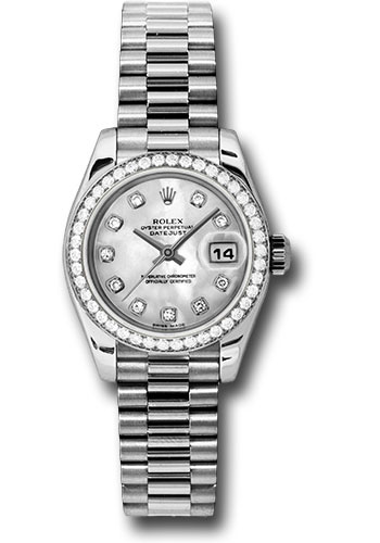 Rolex Platinum Lady-Datejust 26 Watch - 42 Diamond Bezel - Mother-Of-Pearl Diamond Dial - President Bracelet