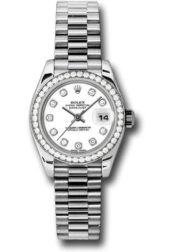 Rolex Platinum Lady-Datejust 26 Watch - 42 Diamond Bezel - White Diamond Dial - President Bracelet