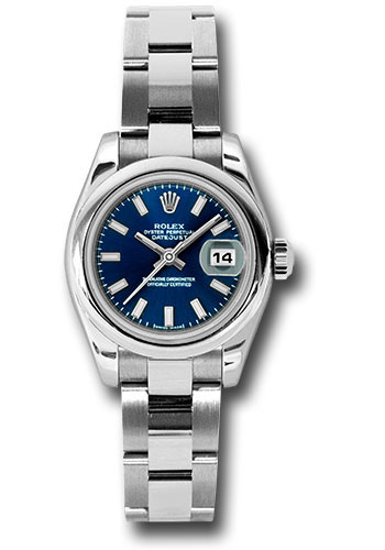 Rolex Steel Lady-Datejust 26 Watch - Domed Bezel - Blue Index Dial - Oyster Bracelet