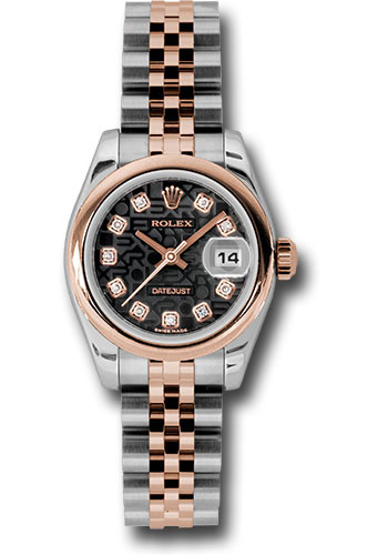 Rolex Steel and Everose Gold Rolesor Lady Datejust 26 Watch - Domed Bezel - Black Jubilee Diamond Dial - Jubilee Bracelet