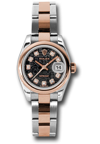 Rolex Steel and Everose Gold Rolesor Lady Datejust 26 Watch - Domed Bezel - Black Jubilee Diamond Dial - Oyster Bracelet