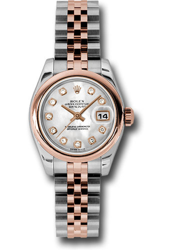 Rolex Steel and Everose Gold Rolesor Lady Datejust 26 Watch - Domed Bezel - Mother-Of-Pearl Diamond Dial - Jubilee Bracelet