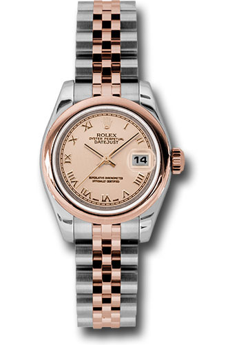 Rolex Steel and Everose Gold Rolesor Lady Datejust 26 Watch - Domed Bezel - Pink Champagne Roman Dial - Jubilee Bracelet