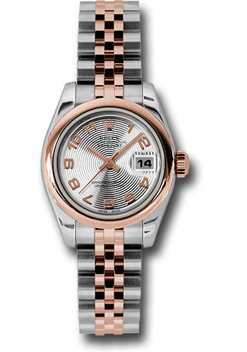 Rolex Steel and Everose Gold Rolesor Lady Datejust 26 Watch - Domed Bezel - Silver Concentric Circle Arabic Dial - Jubilee Bracelet