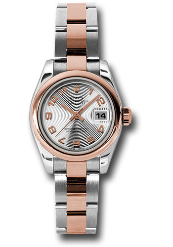 Rolex Steel and Everose Gold Rolesor Lady Datejust 26 Watch - Domed Bezel - Silver Concentric Circle Arabic Dial - Oyster Bracelet