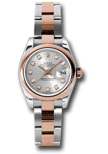 Rolex Steel and Everose Gold Rolesor Lady Datejust 26 Watch - Domed Bezel - Silver Diamond Dial - Oyster Bracelet
