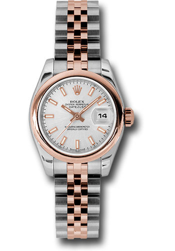Rolex Steel and Everose Gold Rolesor Lady Datejust 26 Watch - Domed Bezel - Silver Index Dial - Jubilee Bracelet