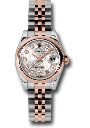 Rolex Steel and Everose Gold Rolesor Lady Datejust 26 Watch - Domed Bezel - Silver Jubilee Diamond Dial - Jubilee Bracelet